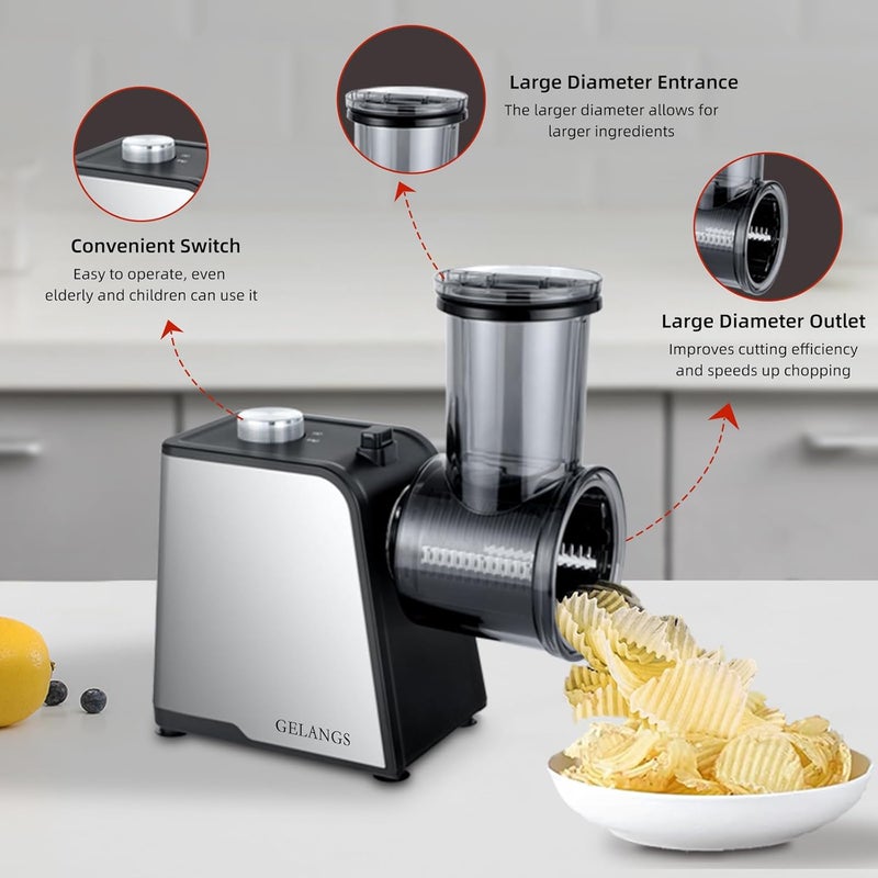 GELANGS 5 In 1 Electric vegetable slicer，300W Electric Cheese Grater Salad Shooter, One-Touch Easy Control, Electric Grater for Vegetables, Cheeses and NutsFor Home Kitchen - Image 5